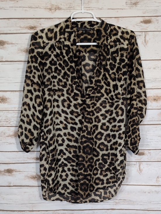 Wishful Park Tops - Wishful Park Leopard Print Button-Front Blouse - Black & Tan